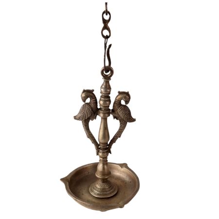 Brass Twin Parrorts Hanging Diya Oil Lamp